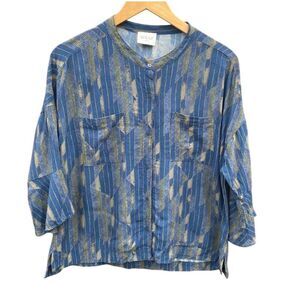 Wrap London Women's Blue Geometric Long Sleeve Blouse Size 12